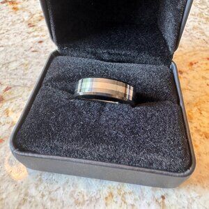 Triton 8mm Tungsten Carbide and Black Ceramic Bevel Edge Comfort Fit Band